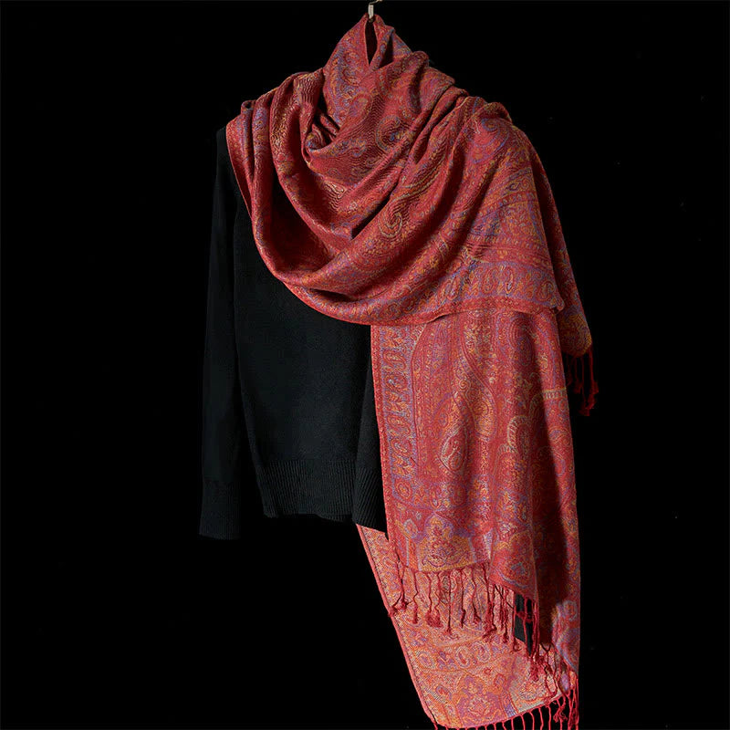 Buddha Stones Spring Cashew Flower Stripes Pattern Tassel Cozy Scarf Shawl