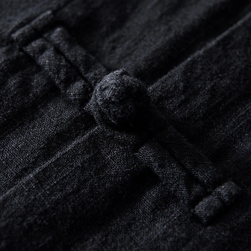 Buddha Stones Frog-Button Chinese Tang Suit Cotton Linen Men Jacket Shirt With Pockets