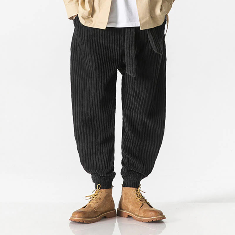 Buddha Stones Winter Solid Color Men's Ankle-Length Corduroy Pants With Pockets
