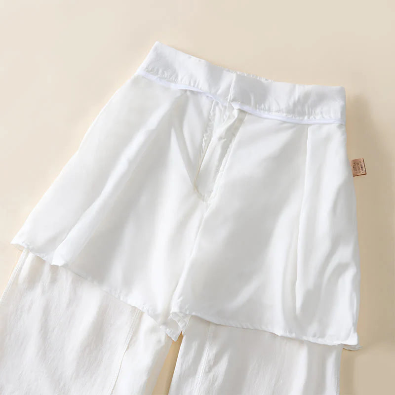 Buddha Stones Simple Zipper Design Cotton Women's Wide Leg Pants With Pockets