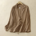 Buddha Stones Women's Cotton Linen Frog-Button Long Sleeve Jacket With Pockets