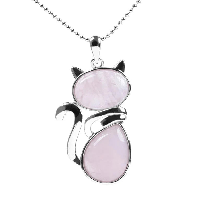 Buddha Stones Cat Pattern Natural Crystal Protection Necklace Pendant (Extra 35% Off | USE CODE: FS35)