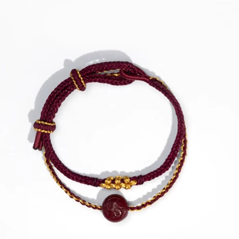 Buddha Stones Peach Blossom Knot Cinnabar Beads Eight-strand Braid Blessing Bracelet