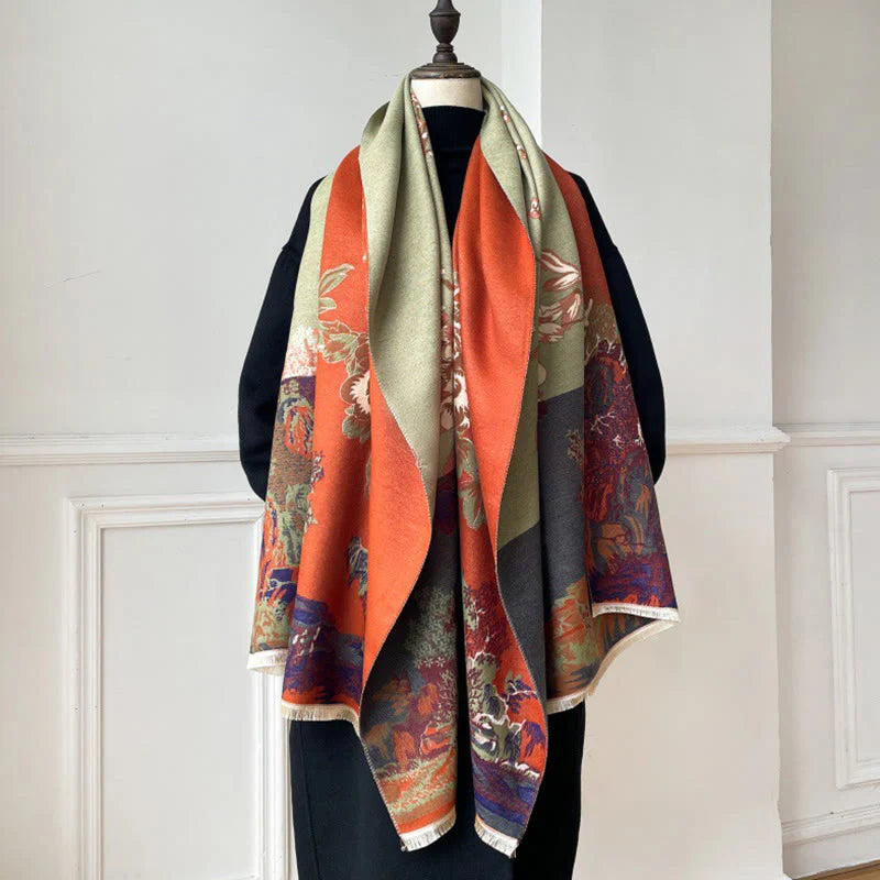 Buddha Stones Fall Flowers Trees Pavilion Pattern Cozy Scarf Shawl