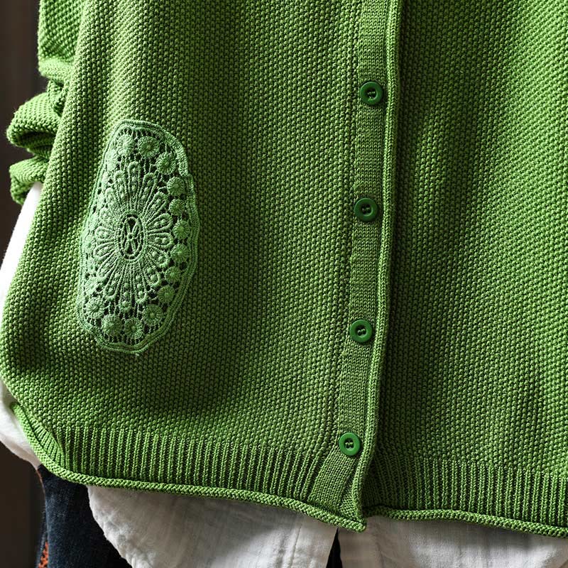 Buddha Stones Fall Floral Buttons Cotton Women's Long Sleeve Knitted Cardigan Sweater