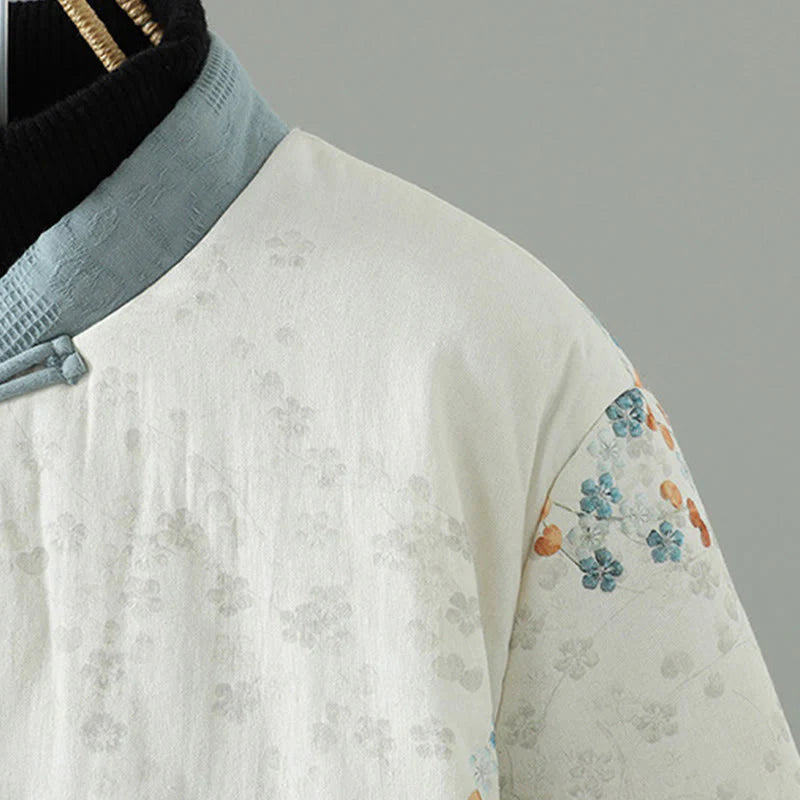 Buddha Stones Women's Blue Flower Frog-Button Design Long Sleeve Thermal Jacket