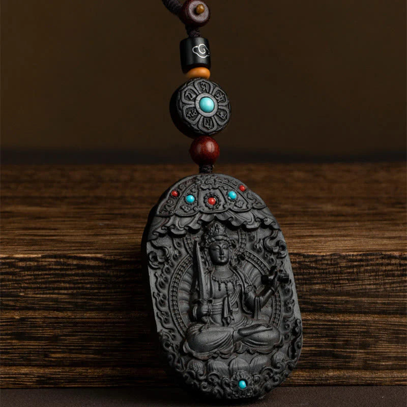 Buddha Stones Chinese Zodiac Natal Buddha Year of the Horse Om Mani Padme Hum Lotus Ebony Blessing Key Chain