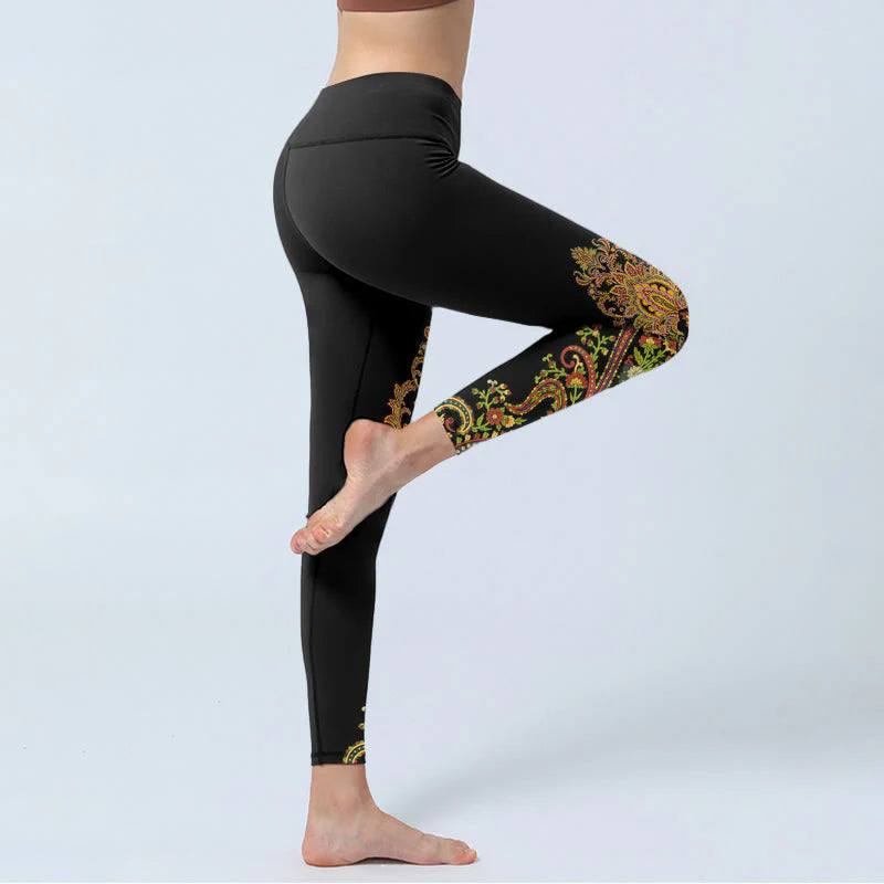 Buddha Stones Multicolor Paisley Floral Print Gym Leggings Women's Yoga Pants