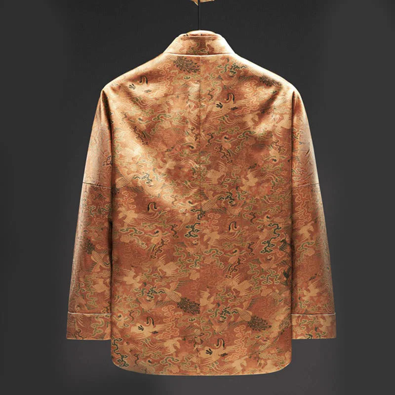 Buddha Stones 100% Mulberry Silk 30 Momme Phoenix Auspicious Clouds Long Sleeve Men's Jacket
