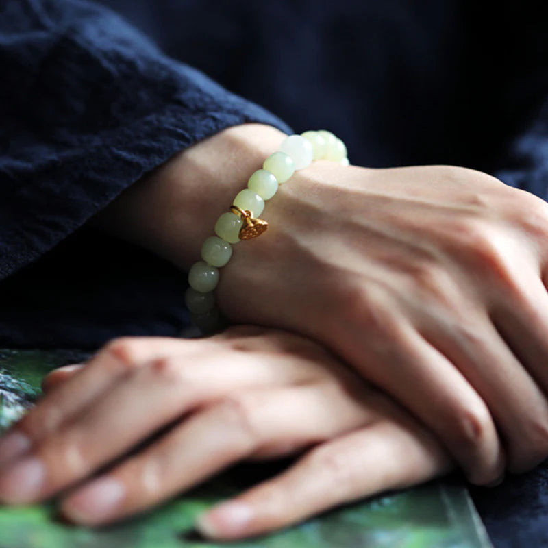 Buddha Stones Jade Lotus Abundance Adjustable Bracelet