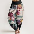 Buddha Stones Cotton Tulips Green Leaves Design Women's Elastic Waist Harem Pants