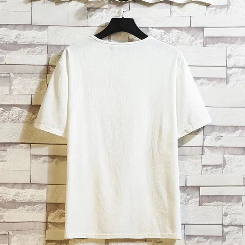 Buddha Stones 2Pcs Short Sleeve T-Shirt Drawstring Short Pants With Pockets Men's Cotton Linen Meditation Cloth Set