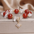 Buddha Stones Natural Red Agate Clear Quartz Hexagram Charm Confidence Bracelet