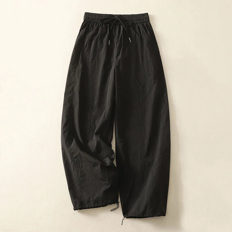 Buddha Stones Summer Vintage Plain Drawstring Cuffed Women's Pants With Pockets