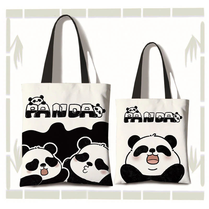 Buddha Stones Handmade Large Capacity Canvas Cute Panda Commuter Shopping Shoulder Bag
