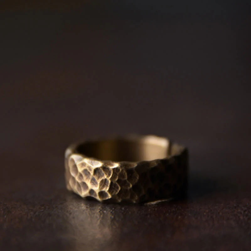 Buddha Stones Tibetan Bump Texture Design Copper Brass Luck Ring