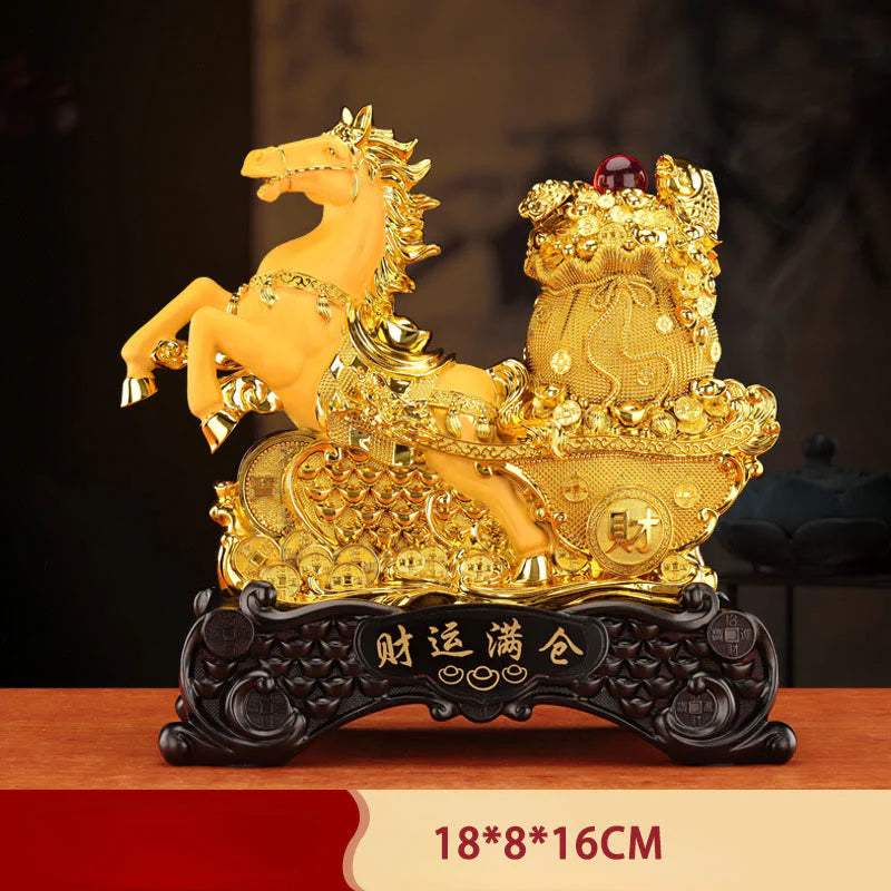Buddha Stones  Good Fortune Year of the Horse Treasure Bowl Ingots Wealth Resin Home Decoration