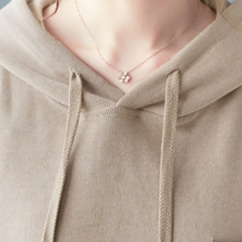 Buddha Stones Fall Solid Color Decorative Pocket Cotton Long Sleeve Women's Hoodie