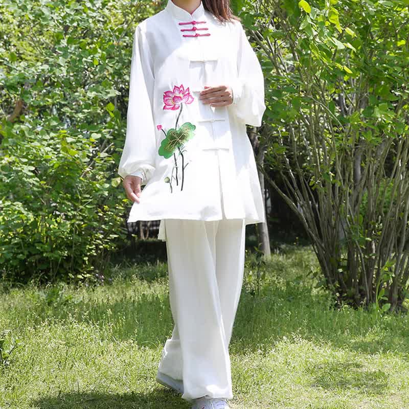 Buddha Stones Lotus Flower Leaf Pattern Tai Chi Meditation Prayer Spiritual Zen Practice Clothing Women's Set (Extra 30% Off | USE CODE: FS30)