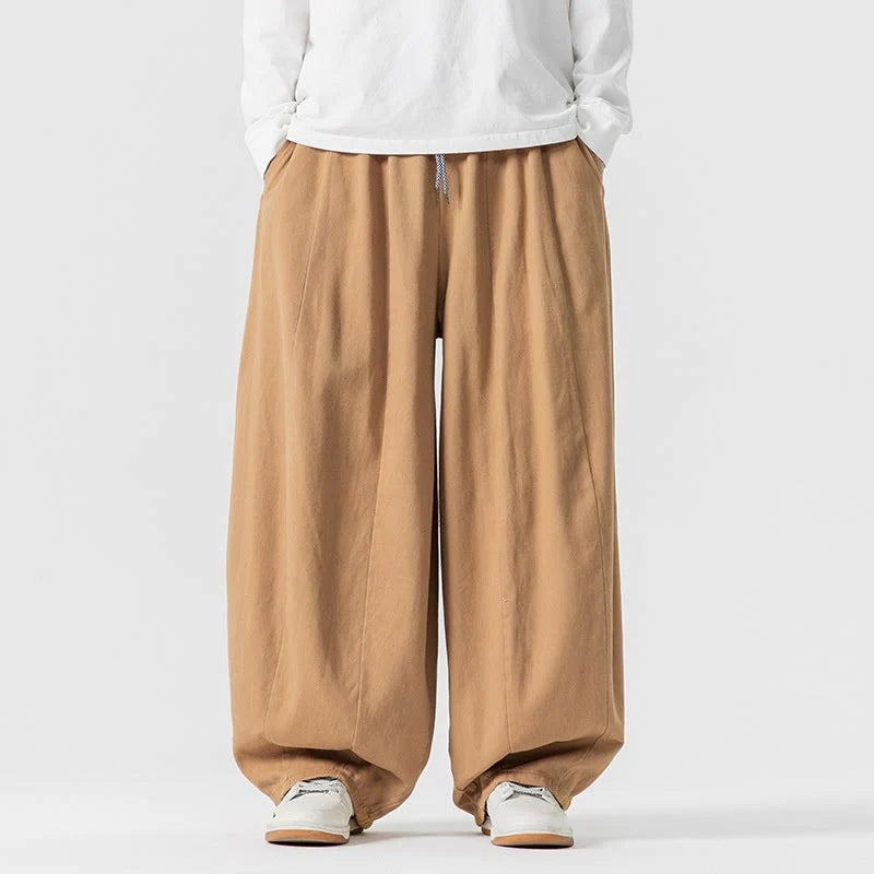 Buddha Stones Fall Solid Color Cotton Elastic Waist Men's Harem Pants With Pockets