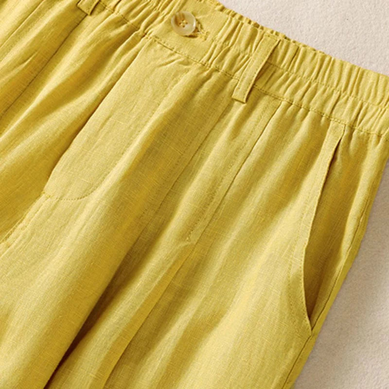 Buddha Stones Summer Button Zipper Ankle-Length Women's Pants With Pockets