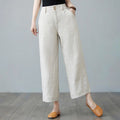 Buddha Stones Daily Solid Color Patchwork Simple Design Cotton Linen Women's Pants With Pockets