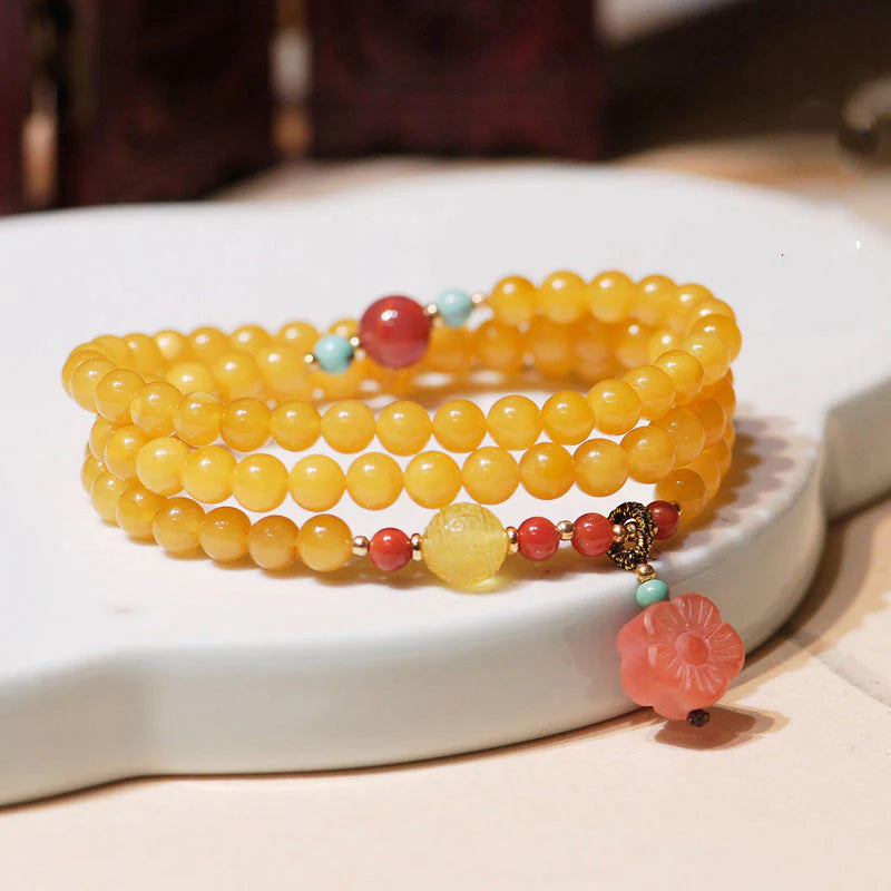 Buddha Stones Amber Healing Balance Necklace Flower Charm Bracelet