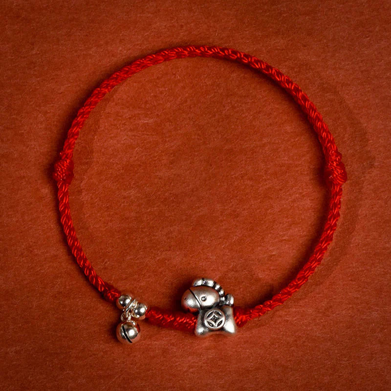 Buddha Stones 999 Sterling Silver Year Of The Horse 925 Sterling Silver Bell String Luck Child Adult Bracelet Anklet
