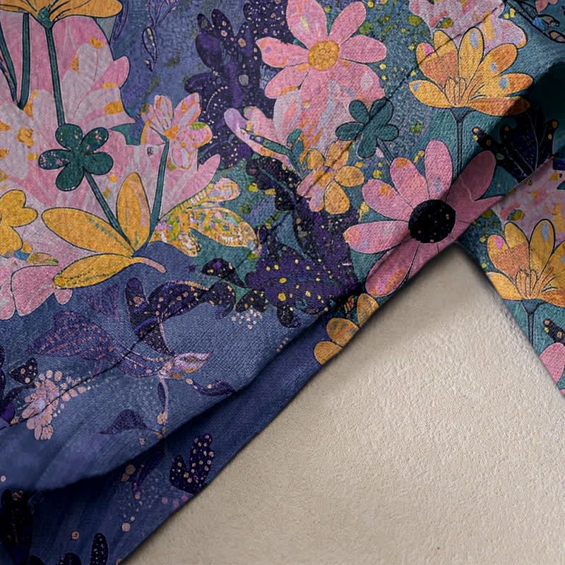 Buddha Stones Colorful Floral Print Pure Cotton Women's Elastic Waist Pants With Pockets