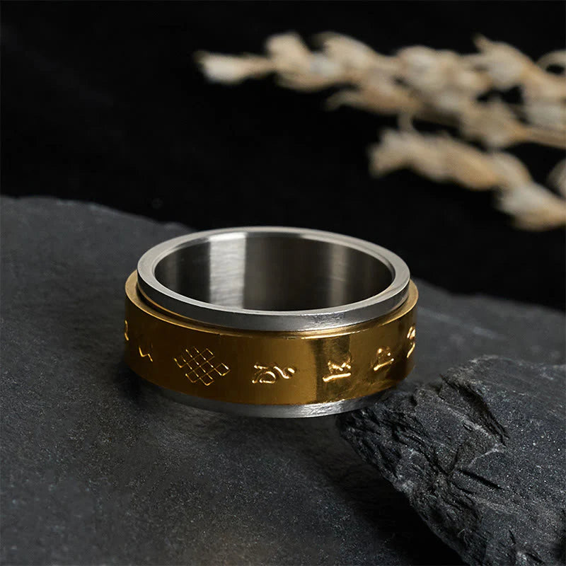Buddha Stones Tibetan Scriptures Om Mani Padme Hum Titanium Steel Peace Ring