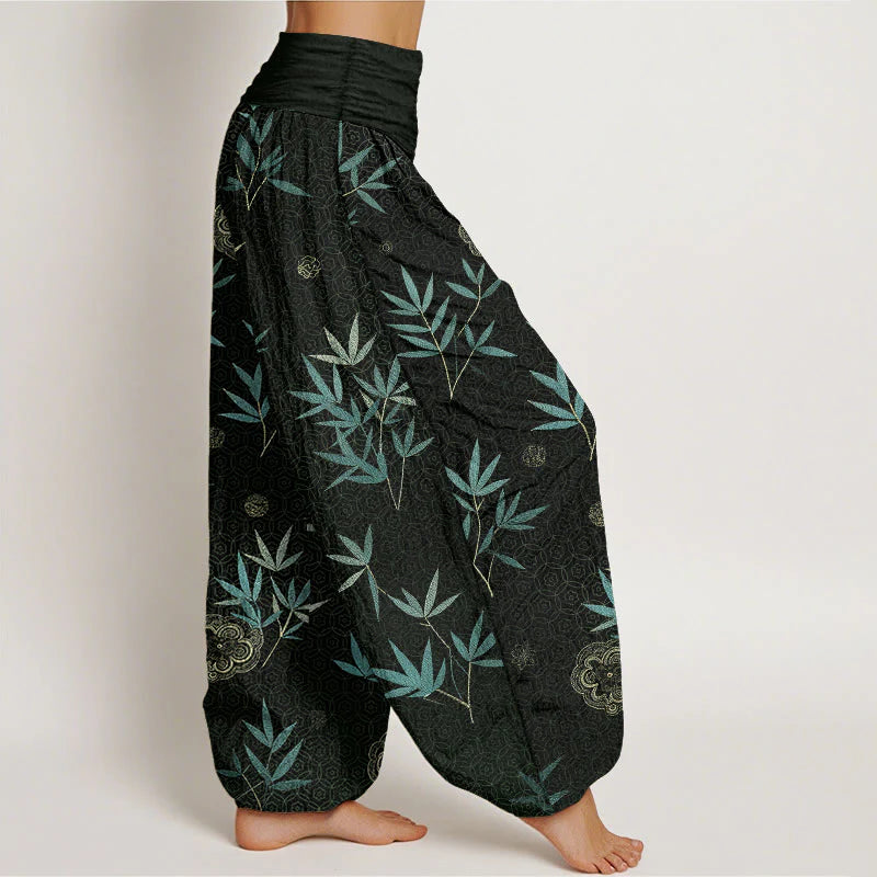 Buddha Stones Cotton Bamboo Geometric Flowers Pattern Women's Elastic Waist Harem Pants