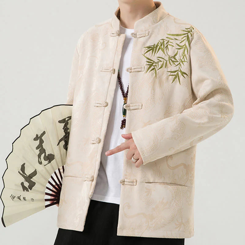 Buddha Stones Bamboo Dragon Frog-Button Desgin Long Sleeve Men's Jacket