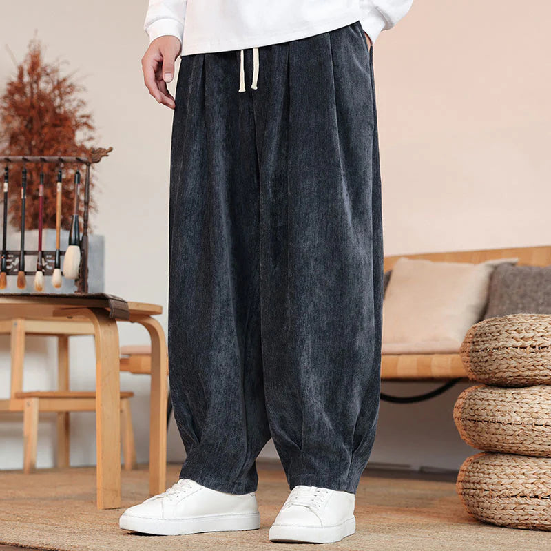 Buddha Stones Casual Solid Color Simple Design Men's Cotton Pants With Pockets