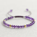 Buddha Stones 4mm Handmade Natural Amethyst 14k Gold Plated Copper Beads Braided String Relieves Stress Bracelet