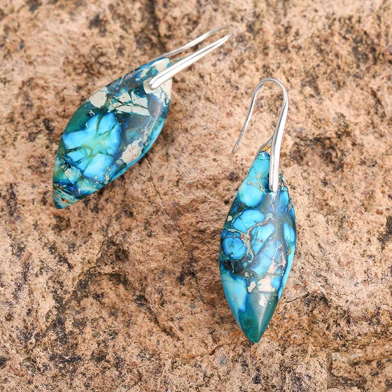 Buddha Stones Natural Emperor Stone Water Drop Leaf Shape Happiness Earrings