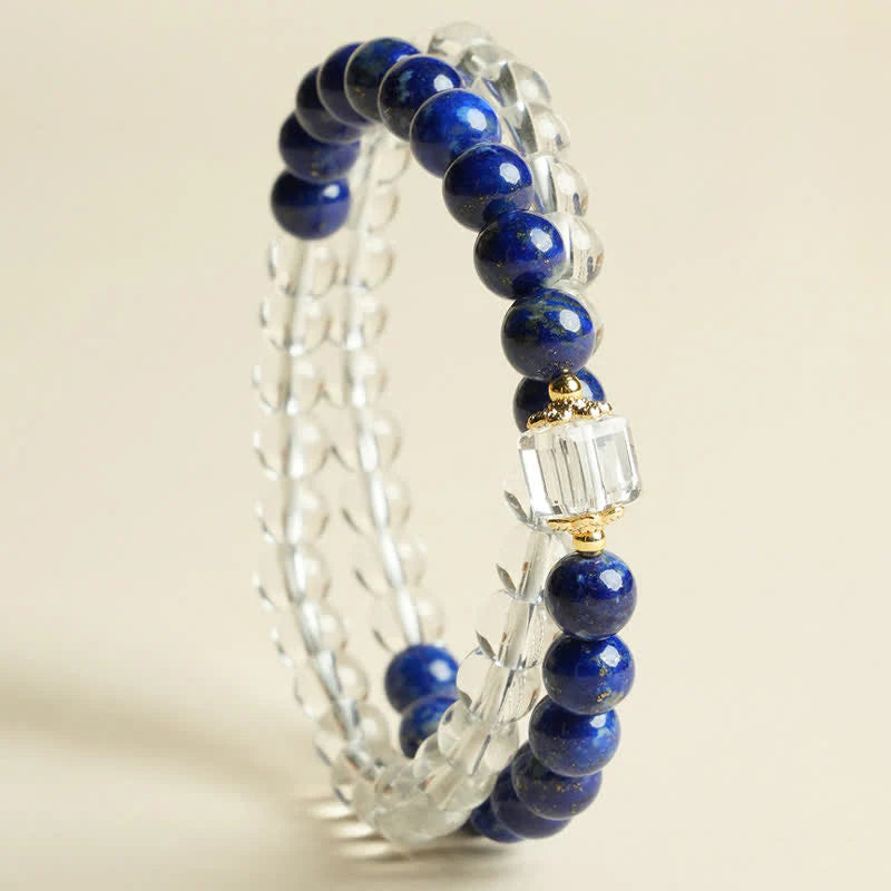 Buddha Stones Lapis Lazuli Clear Quartz Balance Beaded Bracelet