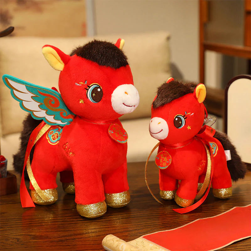 Buddha Stones Year Of The Horse Auspicious Cloud Pattern Winged Horse Plush Doll Energy Home Decoration