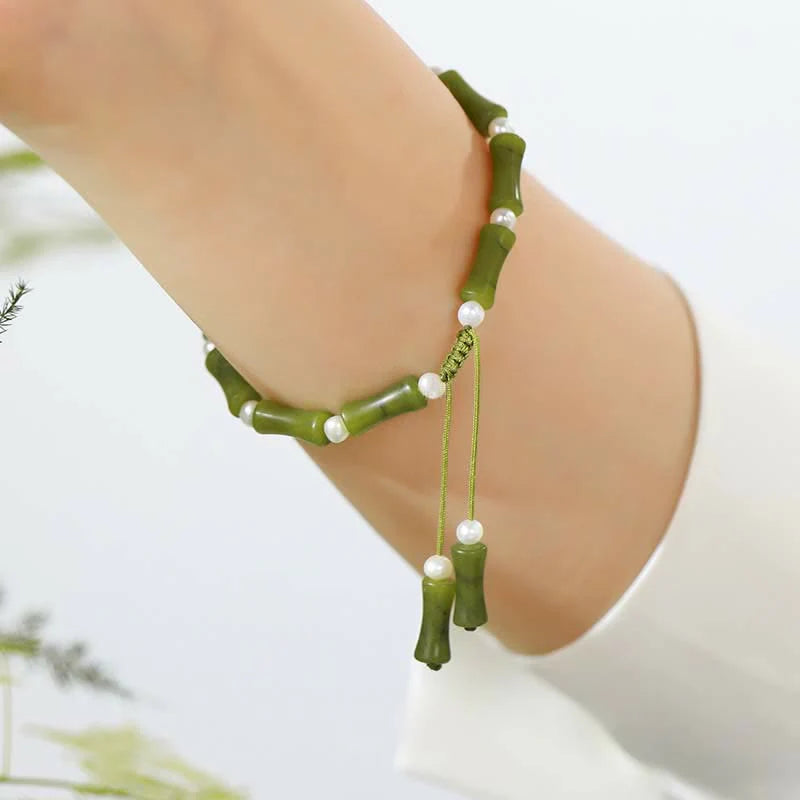 Buddha Stones Natural Peridot Bamboo Pattern Love Peace Bracelet