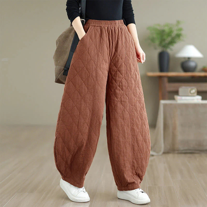 Buddha Stones Winter Diamond Pattern Cotton Women's Pants With Pockets