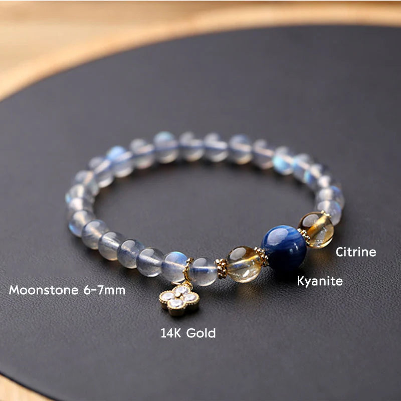 Buddha Stones Natural Moonstone Flower Chram Healing Beads Bracelet