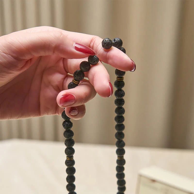 Buddha Stones Retro Lotus Symbol Charm Lava Rock Bead Healing New Beginning Mala