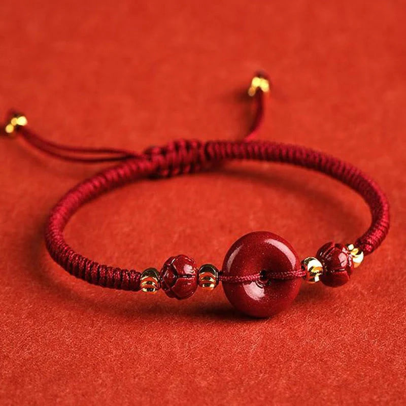 Buddha Stones Handmade Lotus Cinnabar Peace Buckle Blessing Braid Bracelet (Extra 35% Off | USE CODE: FS35)