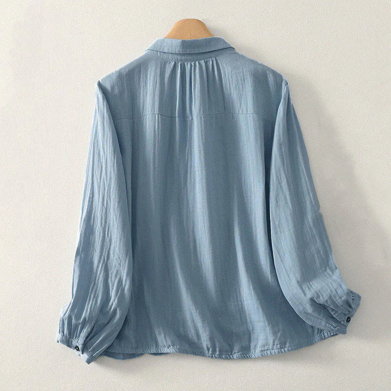 Buddha Stones Solid Color Crew Neck Long Sleeve Women's Polyester Shirt