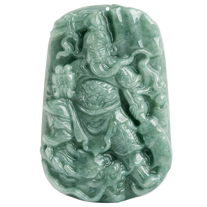 Buddha Stones Natural Jade Guan Gong Amulet Wealth Necklace Pendant