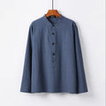 Buddha Stones Simple Solid Color Half Buttons Men's Long Sleeve Cotton Shirt