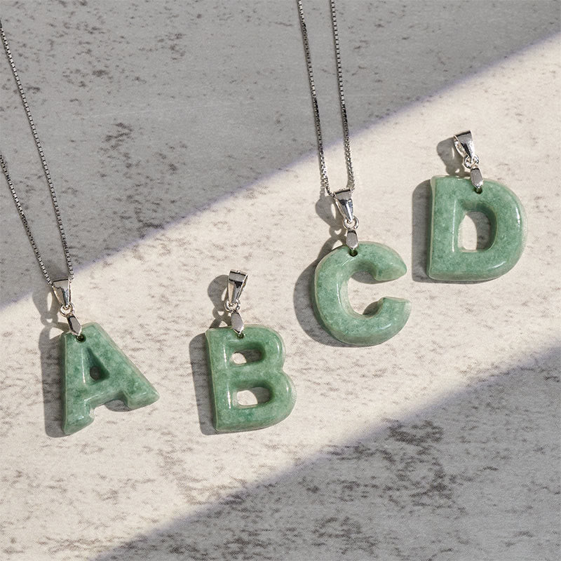 Buddha Stones Natural A-Z Letter Jade 925 Sterling Silver Silm Chain Prosperity Necklace Pendant