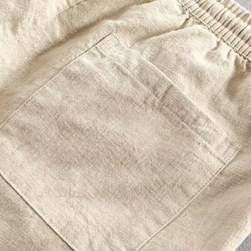 Buddha Stones Drawstring Elastic Waist Cotton Men's Shorts With Pockets