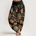 Buddha Stones Cotton Casual Blooming Flowers Buds Design Women's Elastic Waist Harem Pants