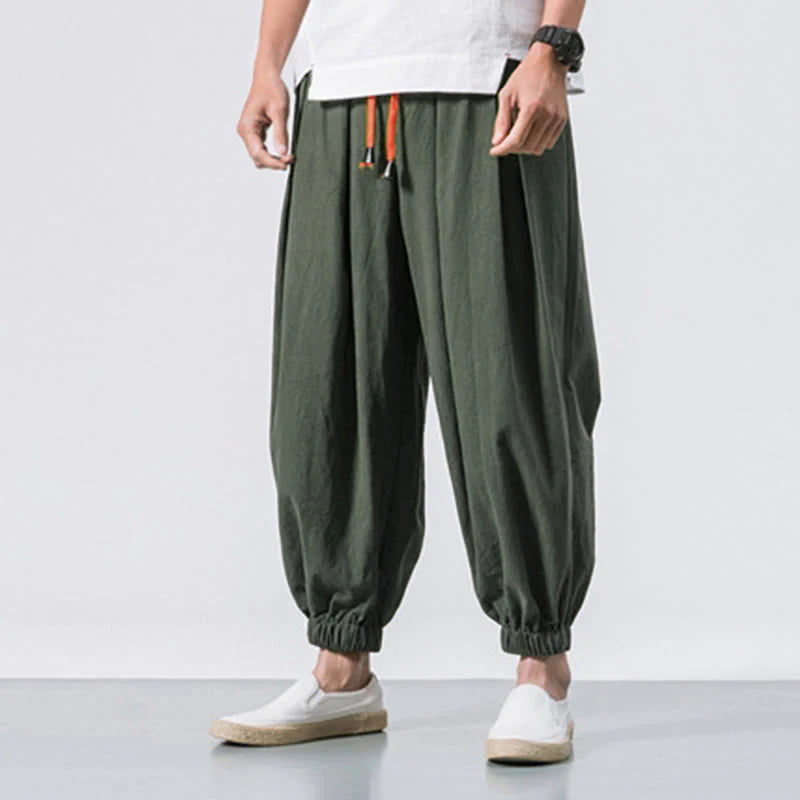 Buddha Stones Casual Sports Men's Solid Color Cotton Drawstring Pants With Pockets