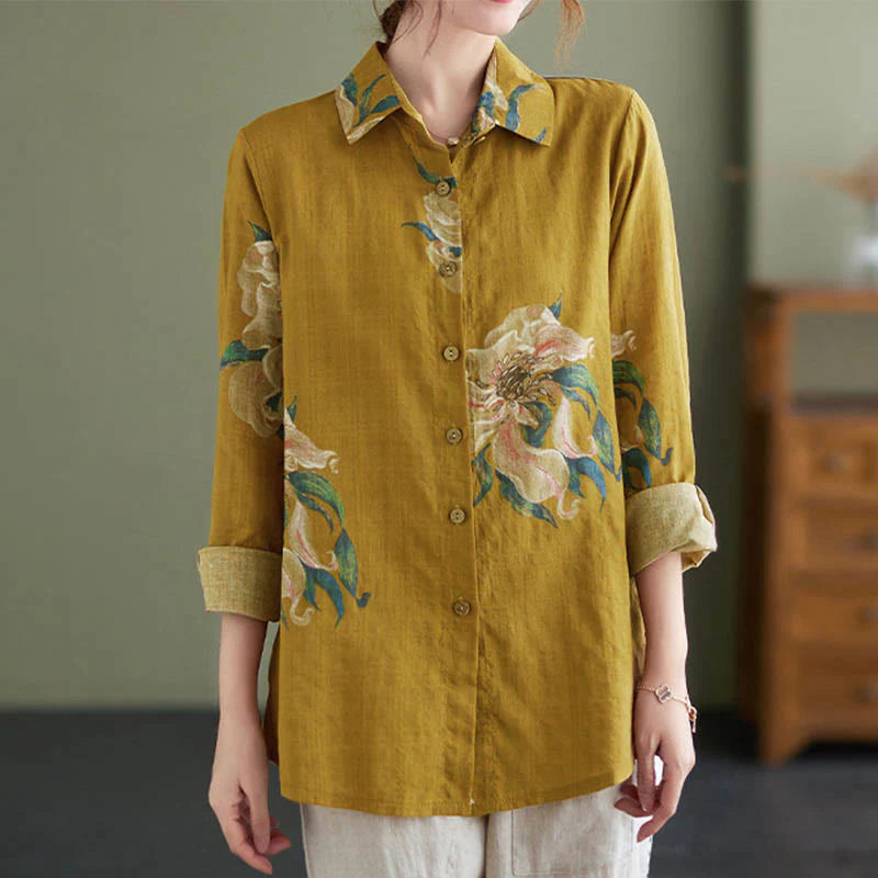 Buddha Stones Literary Artistic Flower Print Cotton Clothing